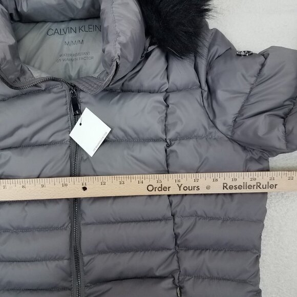 NEW Calvin Klein Size M Long Hooded Quilted Parka Winter Coat in Gray/Black NWT - Picture 12 of 14